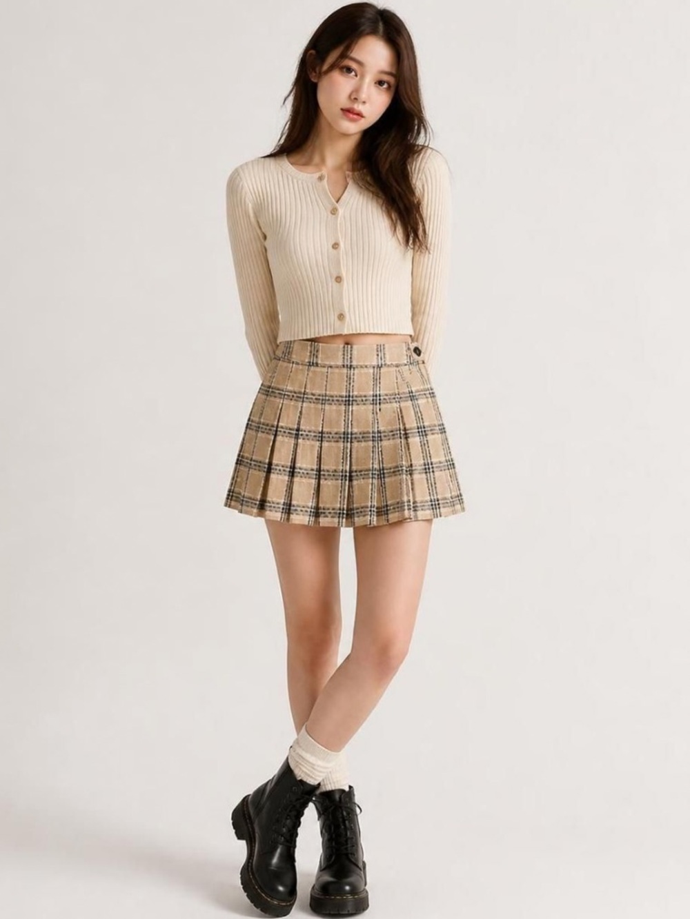Plaid Pleated Tan Skirt Women’s Size Small